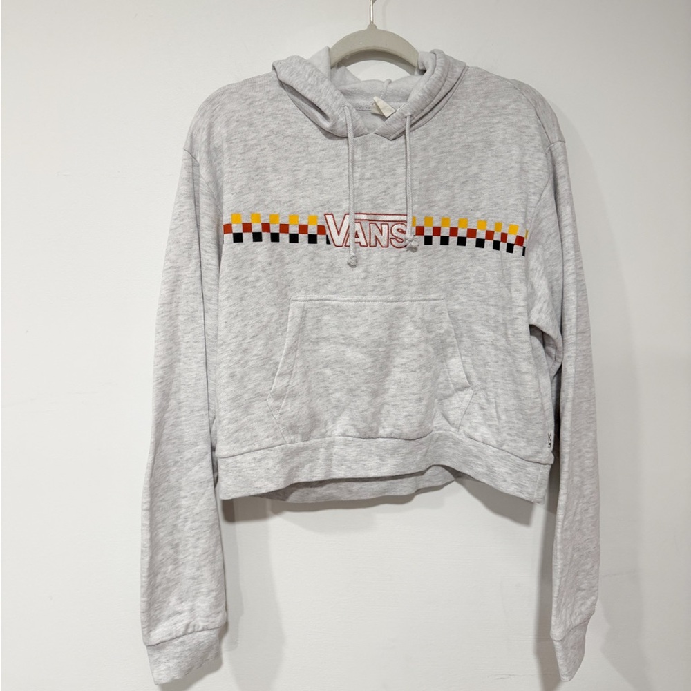 Vans Light Gray Checker Crop Hoodie Size Medium